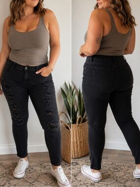 Torrid Black Distressed Bombshell Skinny Jeans 20R High Rise Stretch Plus Size